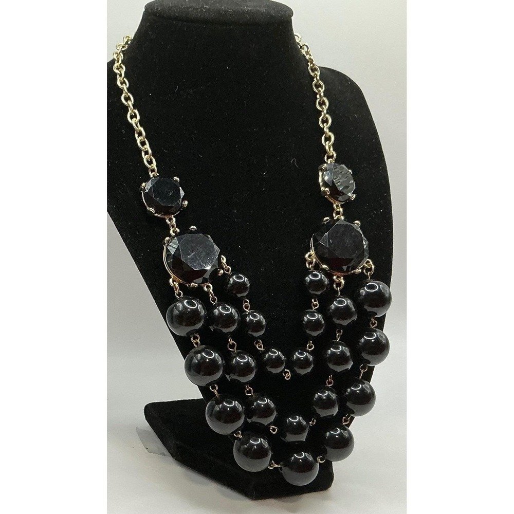 STORM Elegant Chunky 3 strands Black Beaded Necklace Layered Gold Accents